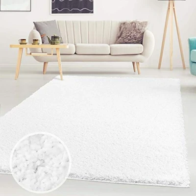 Abbildung von ayshaggy Shaggy Teppich Hochflor Langflor Einfarbig Uni Weiß Weich Flauschig Wohnzimmer, Größe: 200 x 290 cm