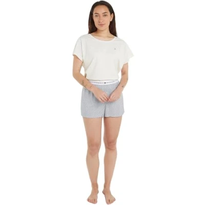 Abbildung von Tommy Hilfiger Damen Pyjama Set Kurz, Mehrfarbig (Ivory/Woven Mini Geo), XL