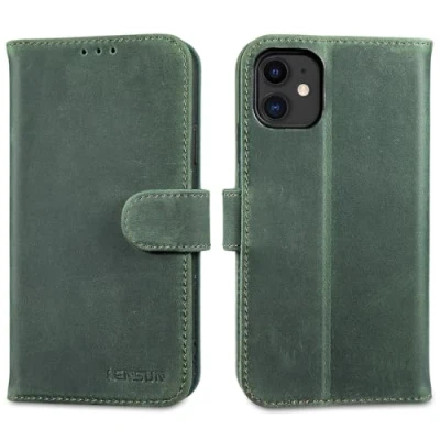 Abbildung von LENSUN Lederhülle für iPhone 11, Handyhülle [Echtes Leder][Wallet Fach][RFID Schutz] Leather Hülle Echtleder Handytasche Kompatibel mit Apple 11 Retro Grün