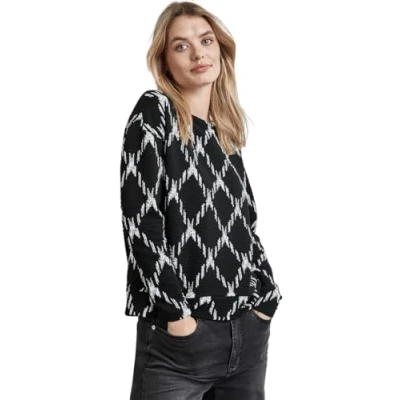 Abbildung von Street One Struktur MIT Karomuster Langarmshirt, Damen, Größe: 46, Schwarz