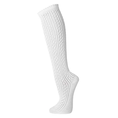 Abbildung von TippTexx 24 3 Paar lange Damen Trachtenkniestrümpfe mit Häkellook, aus viel frischer Baumwolle (Weiß, 39/42)