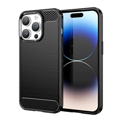 Abbildung von Hülle für iPhone 14 Pro Max Carbon Cover Schutzhülle Handyhülle Silikon Case Stoßfest Kratzfeste Schwarz Shock [Kabellose Aufladung Kompatibel] (iPhone Max)