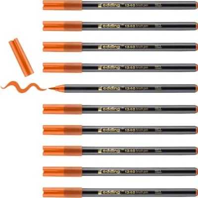 Abbildung von edding 1340 Pinselstift orange 10 Stifte flexible Pinselspitze Filzstift zum Malen, Schreiben und Zeichnen Bullet Journals, Hand Lettering, Mandalas, Kalligraphie