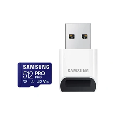 Abbildung von Samsung PRO Plus microSD Karte, 512 GB, UHS I U3, Full HD &amp; 4K UHD, 160 MB/s Lesen, 120 Schreiben, Speicherkarte für Smartphone, Drohne oder Action Cam, Inkl. USB Kartenleser, MB MD512KB/WW