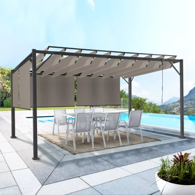 Abbildung von IDMarket Pergola Luxe Edition, verstellbare Klingen und 4 Jalousien, Taupe