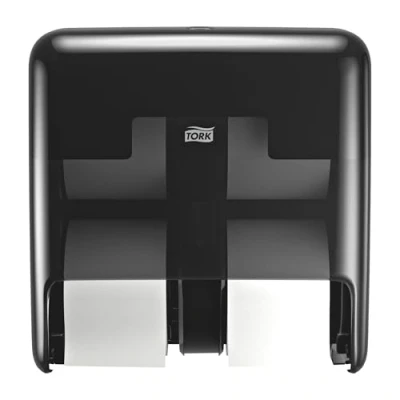 Abbildung von Tork OptiServe Spender für 4 Rollen Hülsenloses Toilettenpapier Schwarz T7, vertikaler Toilettenrollenspender, Elevation Design, 558052