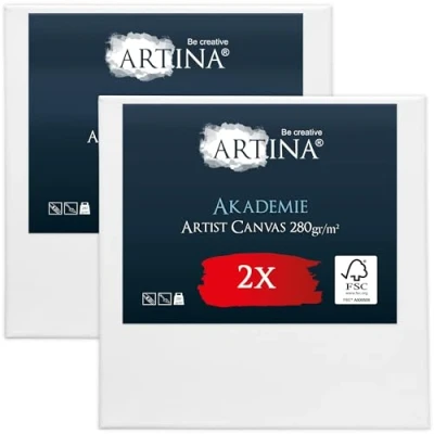 Abbildung von Keilrahmen Leinwand zum Bemalen 60x60 cm Artina FSC® 2er Set bespannte Leinwände malen für Acrylfarben Canvas 100% Baumwolle Acryl Rahmen