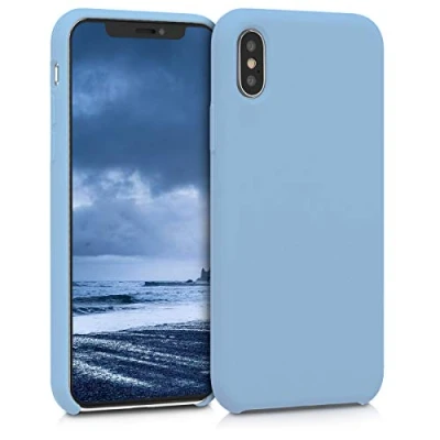 Abbildung von kwmobile Hülle kompatibel mit Apple iPhone X Silikon Handy Case Handyhülle weiche Oberfläche kabelloses Laden Taubenblau