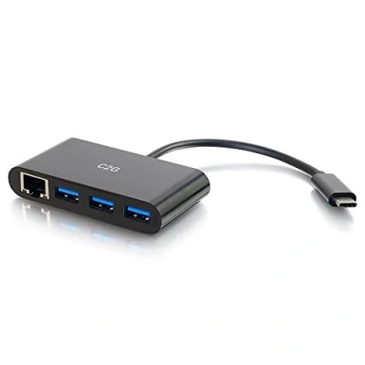 Abbildung von C2G USB C zu Ethernet Adapter mit 3 Port Hub Schwarz