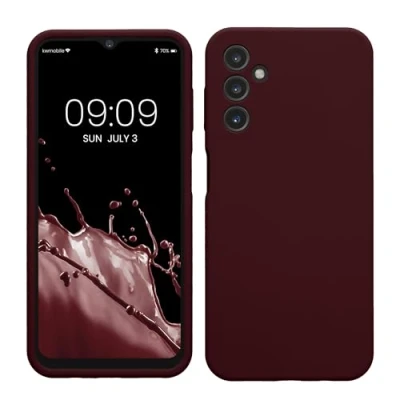Abbildung von kwmobile Handyhülle kompatibel mit Samsung Galaxy A14 5G Hülle gummierte Handy Case aus Silikon in Bordeaux Violett