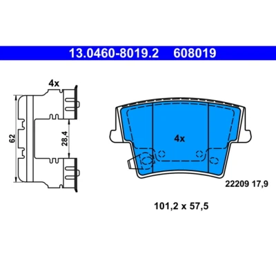 Abbildung von ATE 13.0460 8019.2 Bremsbelagsatz mit akustischer Verschleißwarnung Zubehör CHRYSLER: 300C Touring, Limousine, LANCIA: Thema Limousine