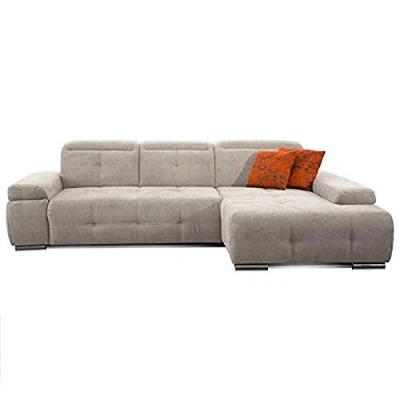 Abbildung von CAVADORE Ecksofa Mistrel mit Longchair XL rechts / Große Eck Couch im modernen Design Inkl. verstellbaren Kopfteilen Wellenunterfederung 273 x 77 173 Kati Grau Weiss