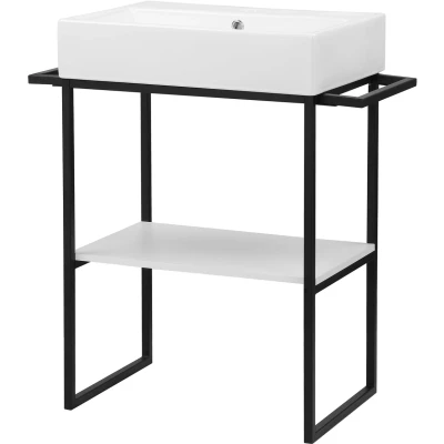 Abbildung von welltime Waschtisch &quot;Stockholm&quot;, Badmöbel Metalloptik inkl. Becken, Breite 60 cm Waschplatz