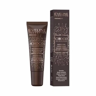 Abbildung von Eveline Cosmetics Choco Glamour Tiefenwirksames Feuchtigkeits Lippenbalsam Serum mit Shea Butter &amp; Squalan Vegane Hydration Pflege