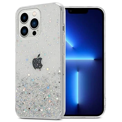 Abbildung von Cadorabo Hülle kompatibel mit Apple iPhone 13 PRO MAX Rundumschutz TPU Silikon Case Mädchen Glitzer Strass Design Slim Kratzfest Weiche Gummi Bling Schutzhülle für in Transparent
