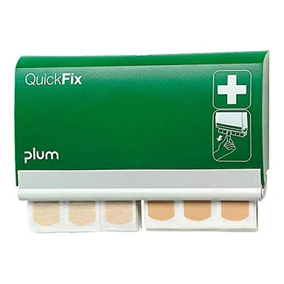 Abbildung von PLUM 5507 QuickFix Pflasterspender DUO komplett bestückt mit einem Nachfüllpack 45 wasserfesten Pflastern und textilen