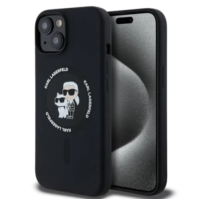 Abbildung von CG Mobile Karl Lagerfeld KLHMP15SSCMKCRHK Hülle für iPhone 15/14 / 13 6.1&quot; Schwarz hardcase Silicone &amp; Choupette