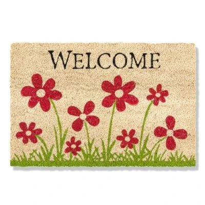 Abbildung von Carpido Fußmatte Kokos Blumenwiese Natur Türmatte 40x60 cm antibakterielle Eingangsmatte Kokosmatte mit Vinylrücken natürliches Material 100%