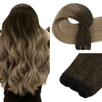 Abbildung von Easyouth Balayage Tressen Extensions Remy Echthaar Haartressen Sew in Farbe Dunkelste Braune Mischung Mittelbraun und Aschblond 70g 35 cm #2/6/18