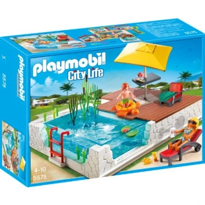 Abbildung von Playmobil® Spielwelt Einbau Swimmingpool, (Set, 1 tlg., Playmobil Spielset), 1x Playmobil, Anleitung, Zubehörteile