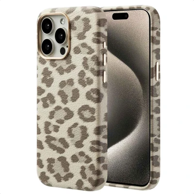 Abbildung von Apple iPhone 15 Pro Max Hülle MagSafe Kunstleder Selencia Backcover Handyhülle Beige