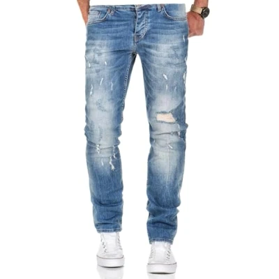 Abbildung von REPUBLIX Herren Männer Regular Straight Fit Destroyed Jeans Hose R7500 Hellblau W38/L32