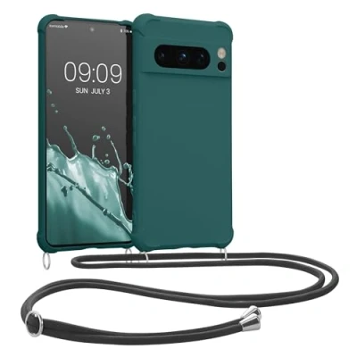 Abbildung von kwmobile Necklace Case kompatibel mit Google Pixel 8 Pro Hülle Cover Kordel zum Umhängen Silikon Schutzhülle Petrol