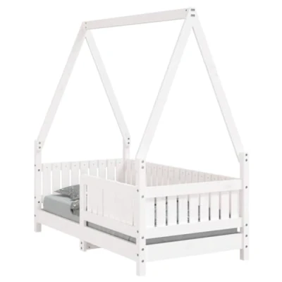 Abbildung von vidaXL Kinderbett, Kinder Bettgestell mit robusten Latten, Hausbett für Kleinkinder ab 4 Jahren, Einzelbett Jugendbett Holzbett, Weiß 70x140 cm Massivholz Kiefer