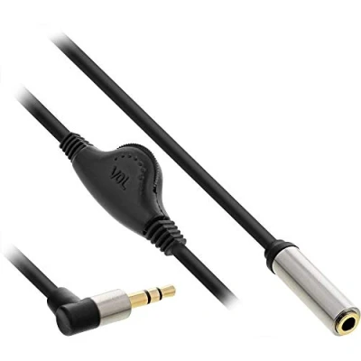 Abbildung von InLine 99253C Slim Audio Kabel Klinke 3,5mm ST gewinkelt / BU, mit Lautstärkeregler, 0,25m