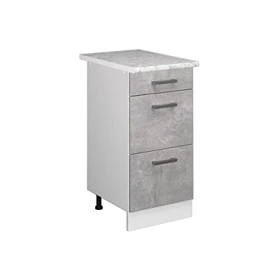 Abbildung von Vicco Küchenunterschrank R Line, Beton/Weiß, 40 cm mit Schubladen, AP Marmor