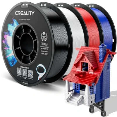 Abbildung von Creality PETG Filament 1.75mm, Hohe Präzision, Starke Zähigkeit, Geruchlos, Besserer Fluss, 4kg 3D Drucker Filament, 1.75mm Maßgenauigkeit +/ 0.03mm, Schwarz+Weiß+Rot+Blau