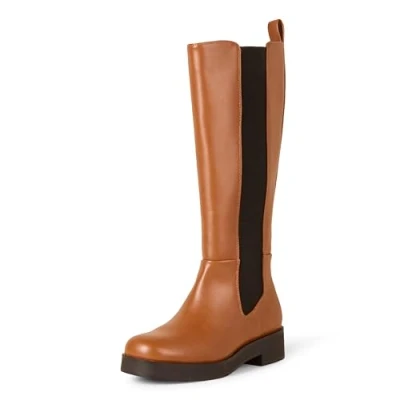 Abbildung von Amazon Essentials Damen Hoher Stiefel mit Zwickel, Kamelbraun, 37 EU