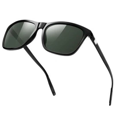 Abbildung von KANASTAL Sonnenbrille Herren und Damen Klassische Retro Polarisiert UV400 Schutz für Reise Wandern Angeln Alltag, Glänzend Schwarz Rahmen G15 Gläser