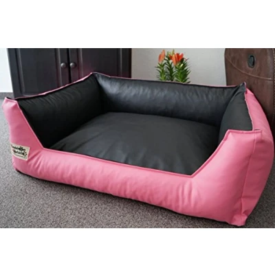 Abbildung von Hundebett Hundesofa Schlafplatz Kunstleder Similpelle Farbe und Größe wählbar von XS bis XXL (70 cm X 55 cm, rosa schwarz)