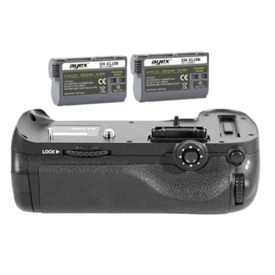 Abbildung von ayex Hochformat Batteriegriff Passend für Nikon D600 D610 (ähnl. MB D14) inkl. 2X EN EL15 Akkus Sparset, Akkugriff optimal zum fotografieren im