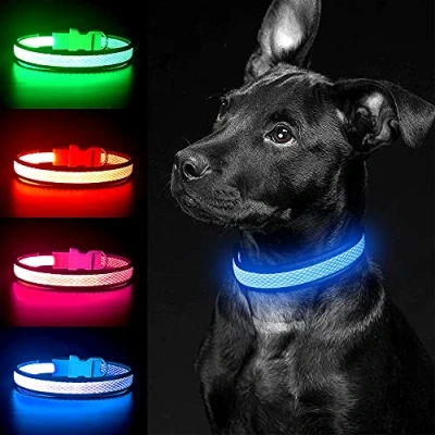 Abbildung von YFbrite Leuchtendes Hundehalsband, wiederaufladbares LED blinkendes verstellbares reflektierendes Sicherheit leuchtet bei Nacht (Blau, S)