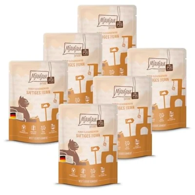 Abbildung von MjAMjAM Premium Nassfutter für Katzen Quetschie Purer Fleischgenuss saftiges Hühnchen pur, 6er Pack (6 x 300 g), getreidefrei mit extra viel Fleisch