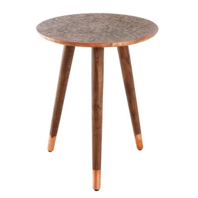 Abbildung von Riess Ambiente Design Beistelltisch Alcazar 50cm antik Kupfer Metall Akazie Handarbeit rund Couchtisch für Dein Wohnzimmer