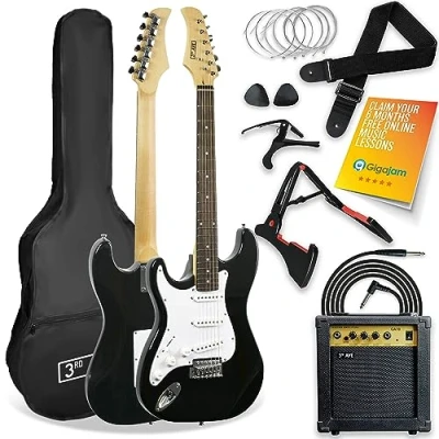 Abbildung von 3rd Avenue 4/4 E Gitarren Set Für Linkshänder In Voller Größe Schwarz 10 W Verstärker, Kabel, Ständer, Gigbag, Gurt, Saiten, Plektren, Kapodaster