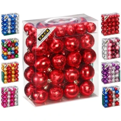Abbildung von JACK by Inge 50x Kunststoff Kugeln Eislack Christbaumkugeln Ø 4+6cm inkl. Haken Glanz Glitzer Matt, Farbe:Rot