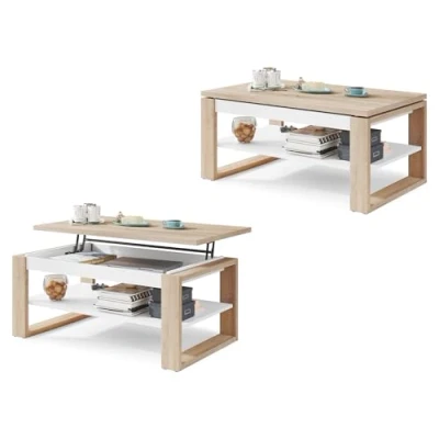 Abbildung von All4All Couchtisch Nico Kaffeetisch Wohnzimmertisch Laptoptisch Sofatisch ausziehbar ausklappbar 100x60cm 05 Sonoma Eiche + Weiß