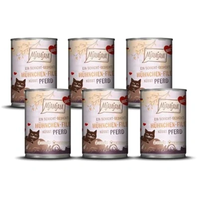 Abbildung von MjAMjAM Premium Nassfutter für Katzen Duett Hühnchen Filet küsst Pferd, 6er Pack (6x390g), getreidefrei