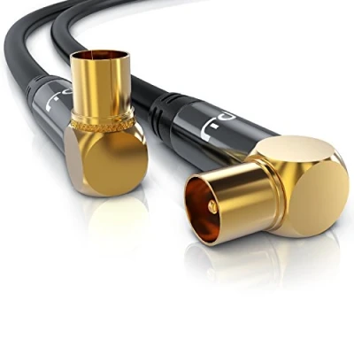 Abbildung von CSL Antennenkabel 20m 8k 4k HDTV TV Kabel 90 gewinkelt Fernsehkabel mit bruchfestem Metallstecker für digitales + analoges Fernsehen Winkel Stecker DVB C T S