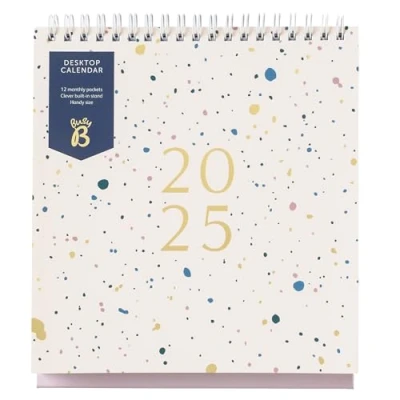Abbildung von Busy B 2025 Tischkalender Pink Spray Kalender mit integriertem Ständer &amp; Klappeinband A5 Arbeitskalender für Büro oder Zuhause Jahresplaner Steckfächern gut organisierte Planung