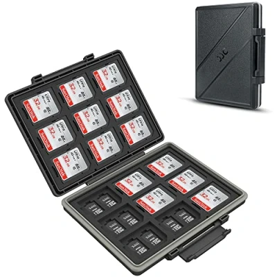 Abbildung von JJC 54 Steckplätze Speicherkarten Etui Tasche Aufbewahrung für 36 Micro SD SDXC SDHC + 18 SDHC, Wasserdicht Speicherkartenetui Karten Schutzbox Tragetasche Memory Card Case
