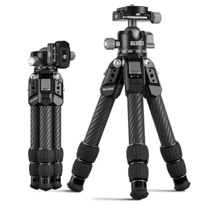 Abbildung von SIRUI AM 223S+G0 Carbon Mini Stativ, Klein kompaktes Kamerastativ, Ultralight 770g Tischstativ, 42,5cm Höhe, 360Panorama Kugelkopf mit 15kg Traglast für DSLR und Actionkameras
