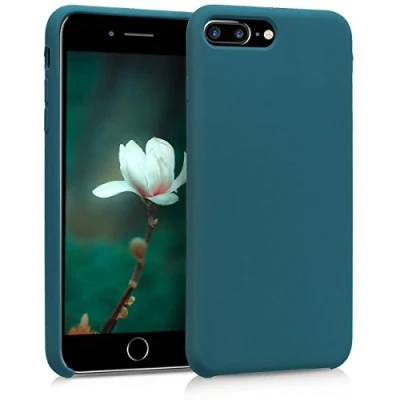 Abbildung von kwmobile Hülle kompatibel mit Apple iPhone 7 Plus/iPhone 8 Plus Silikon Handy Case Handyhülle weiche Oberfläche kabelloses Laden Petrol matt