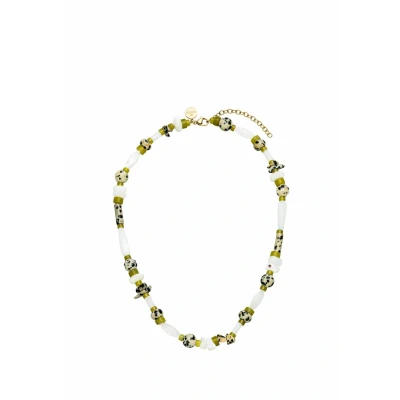 Abbildung von Purelei® Coast Kette Damen Edelstahl 18K vergoldet mit Perlmutt, Dalmatiner Jaspis &amp; Serpentin Verstellbare Länge 4045 cm Zeitloses Design inspiriert von Küsten Natur