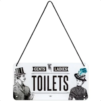Abbildung von Nostalgic Art Retro Hängeschild, 10 x 20 cm, Ladies &amp; Gentlemen Toilets Geschenk Idee für Dein Zuhause, aus Metall, Vintage Design mit Spruch