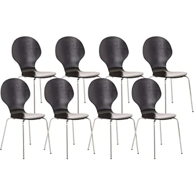 Abbildung von CLP 8 x Stapelstuhl Diego I Ergonomischer Konferenzstuhl Mit Holzsitz Und Metallgestell Stapelbarer Stuhl Pflegeleichter Sitzfläche, Farbe:schwarz